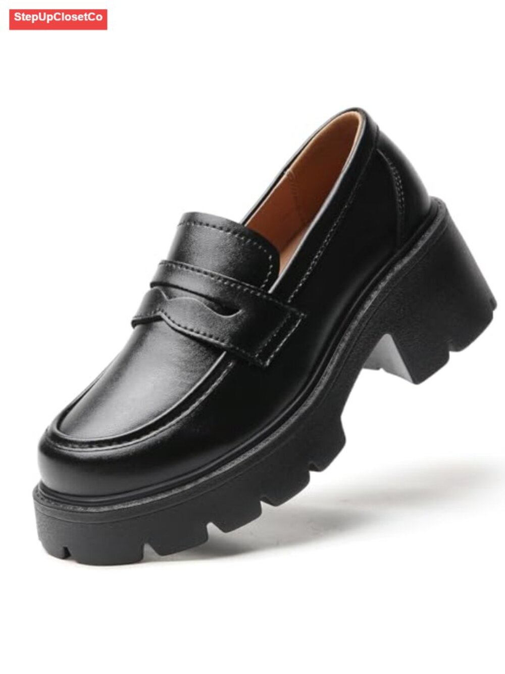 Women's Platform Loafers Chunky Block Heel Slip On Memory Foam Shoes